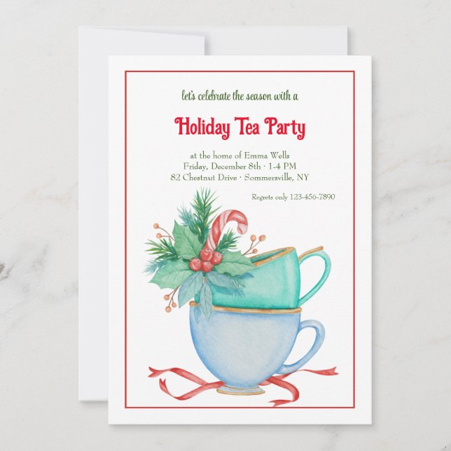 Invitation Christas Teacup Holiday Tea Party (Devant)