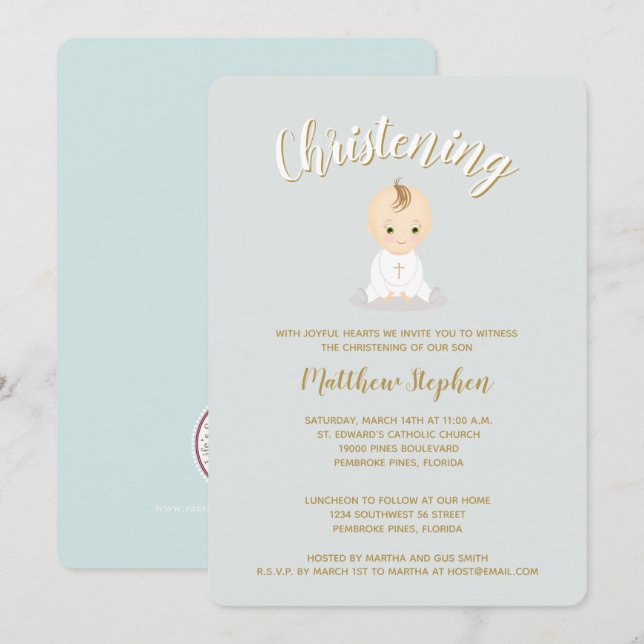 Invitation Christening Baby Boy (Devant / Derrière)