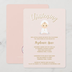 Invitation Christening Baby Girl with Bonnet