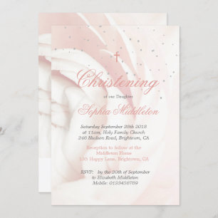 Invitation Christening Baptême Photo Girl Rose Argent