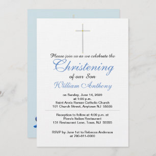 Invitation Christening Cross Blue Grey