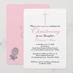 Invitation Christening Cross Daughter Rose Baby Rattle