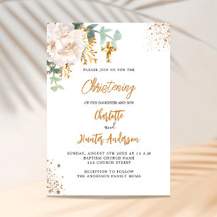Invitation Christening eucalyptus greenery twin floral luxury
