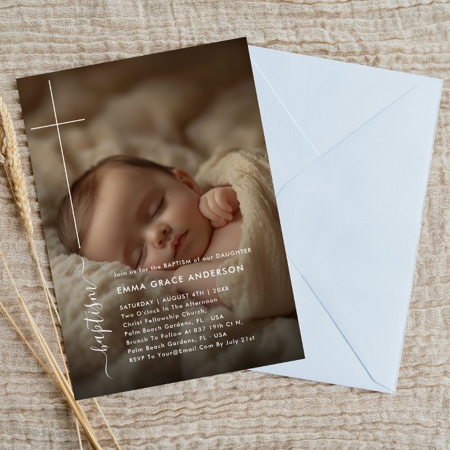 Invitation Christening moderne | Baptême photo neutre pour le (Créateur téléchargé)