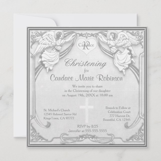 Invitation Christening - Monogramme et croix (Devant)