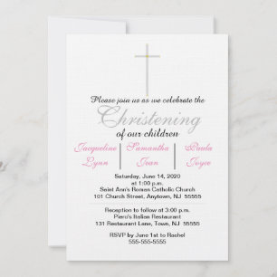 Invitation Christening Pink Triplets