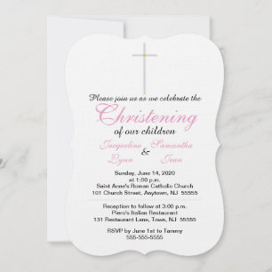 Invitation Christening Pink Twins
