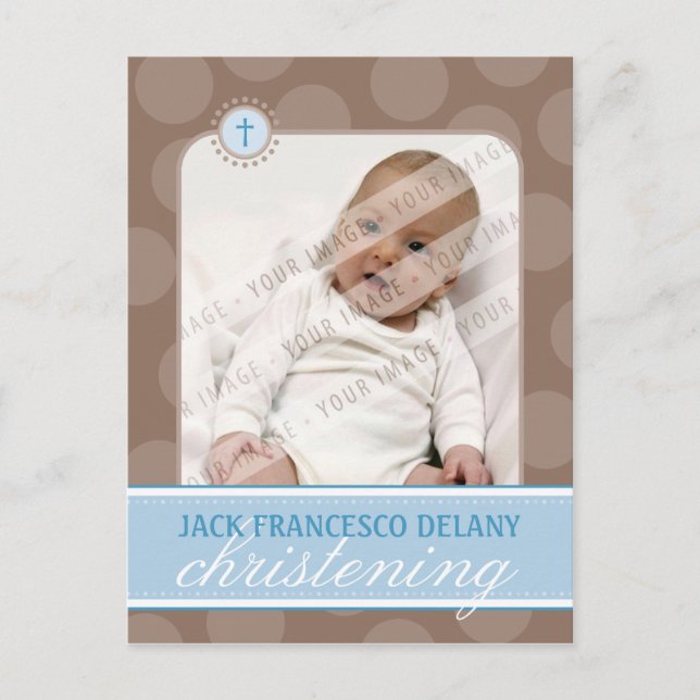 INVITATION CHRISTENING :: pois polka - bleu (Devant)