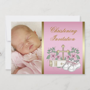 Invitation Christening rose et or
