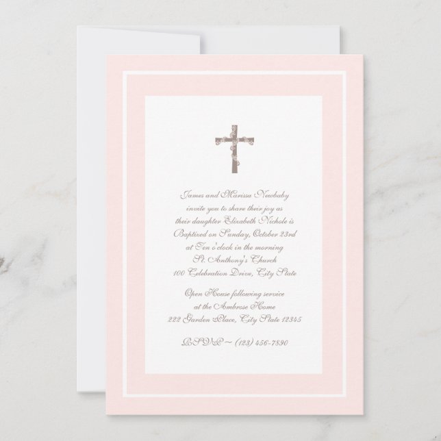 Invitation Christening Soft Rose et Brown (Devant)