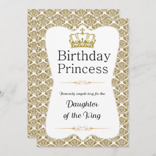 Invitation Christian Anniversaire Princesse Blanc et Or Damas