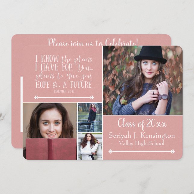 Invitation Christian Bible Verse Graduation Photo Collage (Devant / Derrière)