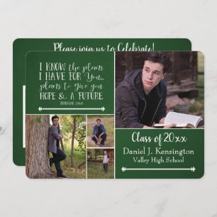 Invitation Christian Bible Verse Graduation Photo Collage Gre