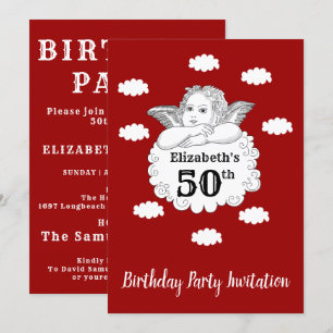 Invitation Christian Cherub Angel Joyeux 50e Anniversaire Rou