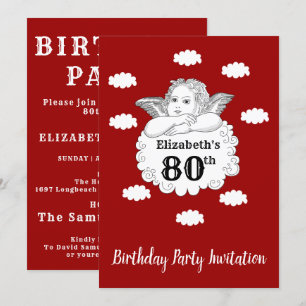 Invitation Christian Cherub Angel Joyeux 80e Anniversaire Rou