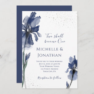 Invitation Christian Dusty Blue Iris simple Mariage à fleurs
