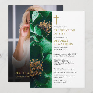 Invitation Christian Green Floral Célébration De La Vie Photo