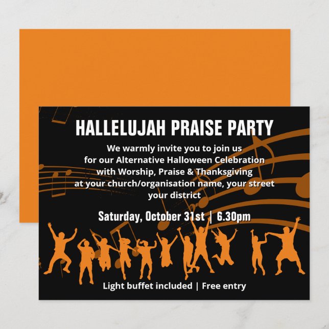 Invitation Christian Halloween PRAISE PARTY (Devant / Derrière)