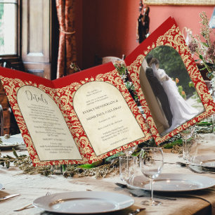 Invitation Christian Mariage damassé Bourgogne Rouge & Crème/