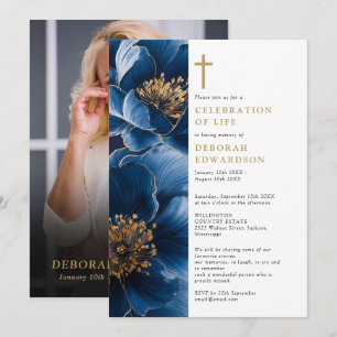 Invitation Christian Navy Blue Célébration De La Vie Photo