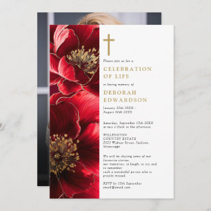 Invitation Christian Red Elegant Célébration De La Vie Photo
