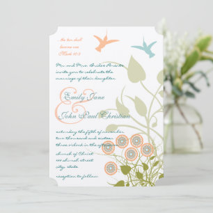 Invitation Christian  Teal Coral Hummingbirds Floral