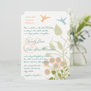 Invitation Christian Teal Coral Hummingbirds Floral