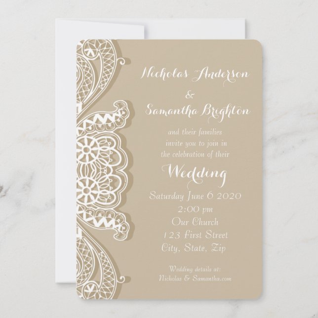 Invitation Christian Vintage Classique Blanc dentelle Mariage (Dos)