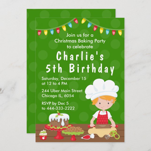Invitation Christmas Baking Anniversaire Red Hair Boy Invitat (Devant / Derrière)
