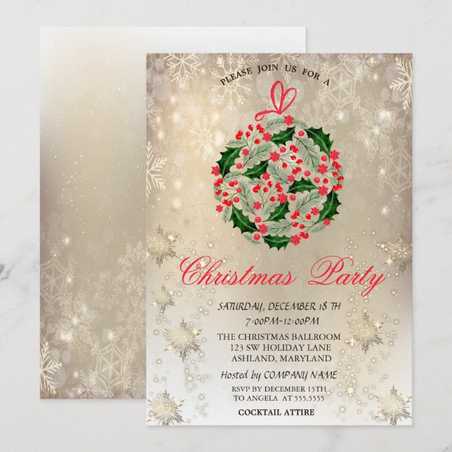 Invitation Christmas Ball Snowflakes Company Christmas Party (Devant / Derrière)