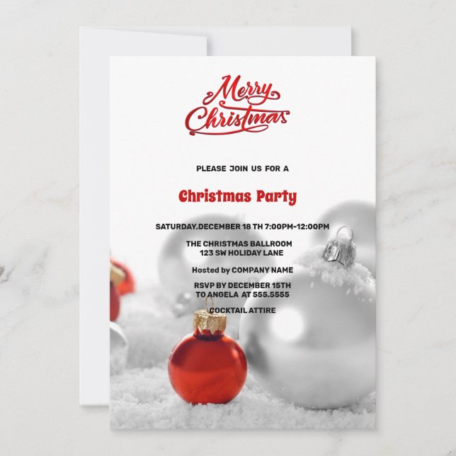 Invitation Christmas Balls Présente la fête de Noël argent (Devant)