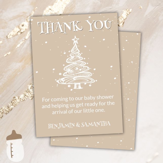Invitation Christmas Beige Neutral Baby Shower Thank You Card (Créateur téléchargé)