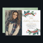 Invitation Christmas birthday red holly gold simple photo<br><div class="desc">For more advanced customization of this design,  simply select the "Customize It" button above !</div>