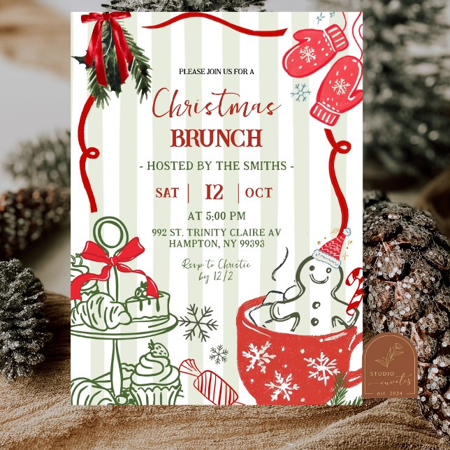 Invitation Christmas Brunch Scribble Hand Drawn (Créateur téléchargé)