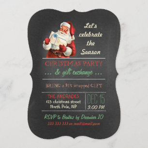 Invitation Christmas Cadeau Exchange Vintage Père Noël Chalkb