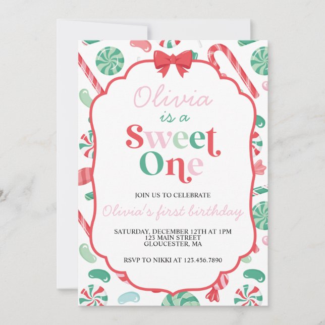 Invitation Christmas Candy Sweet Un premier anniversaire (Devant)