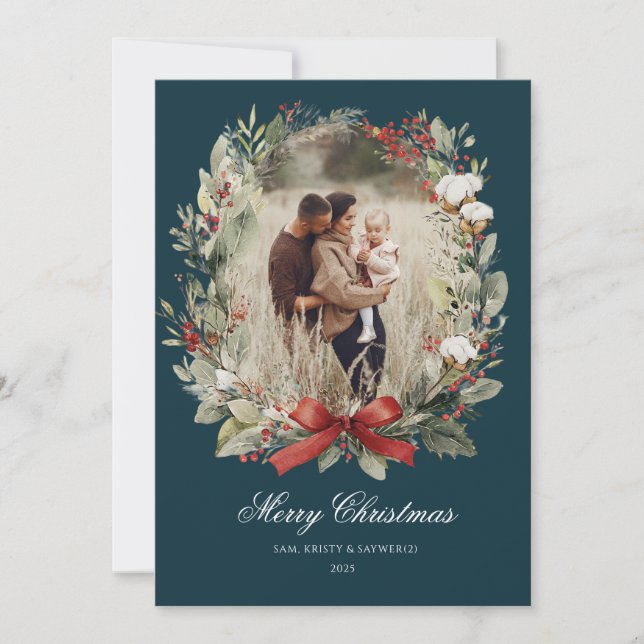 Invitation Christmas Card  Watercolor botanical floral  (Devant)