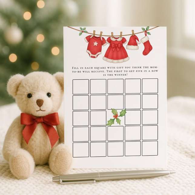 Invitation Christmas Clothesline Bingo Baby Shower Game Card (Créateur téléchargé)