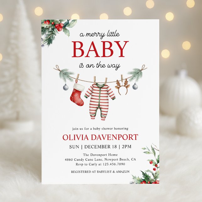 Invitation Christmas Clothesline Merry Little Baby Shower (Créateur téléchargé)