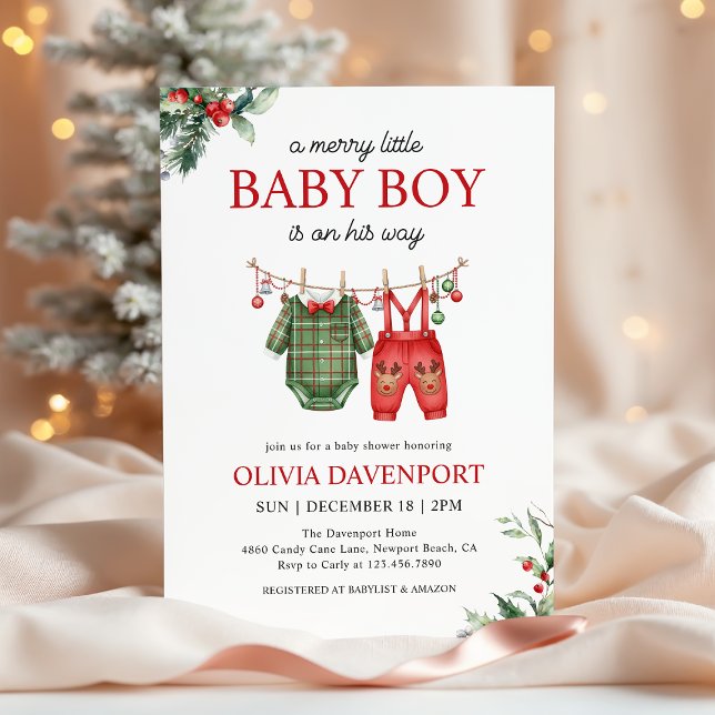 Invitation Christmas Clothesline Merry Little Boy Baby Shower (Créateur téléchargé)