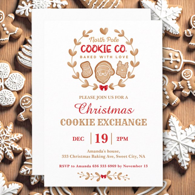 Invitation Christmas Cookie Exchange Gingerbread Rouge Simple (Christmas Cookie Exchange Gingerbread Red Simple Invitation)