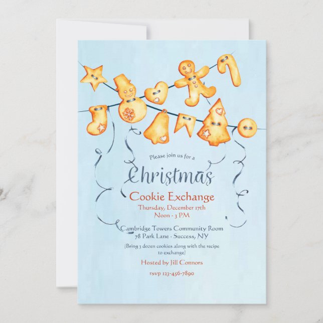 Invitation Christmas Cookie Garland Cookie Exchange (Devant)