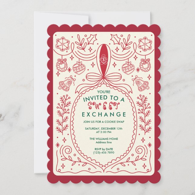 Invitation Christmas Cookie Swap Bow Cookies Decorating Party (Devant)