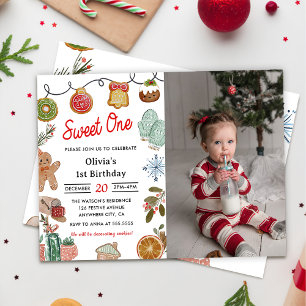 Invitation Christmas Cookie Sweet One 1st Birthday Photo