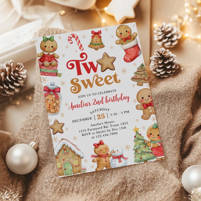 Invitation Christmas Cookie Two Sweet 2nd Birthday Party (Créateur téléchargé)