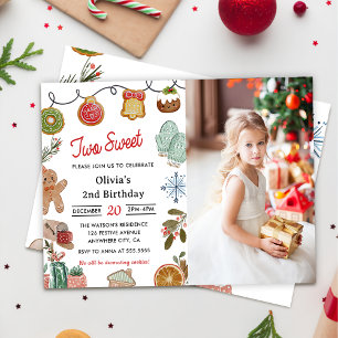 Invitation Christmas Cookie Two Sweet 2nd Birthday Photo