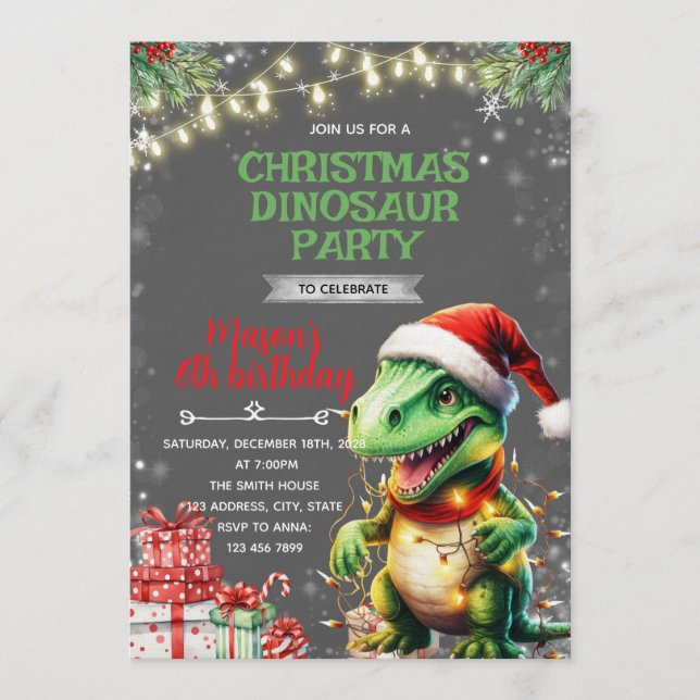 Invitation Christmas Dinosaur Birthday Invite (Devant)