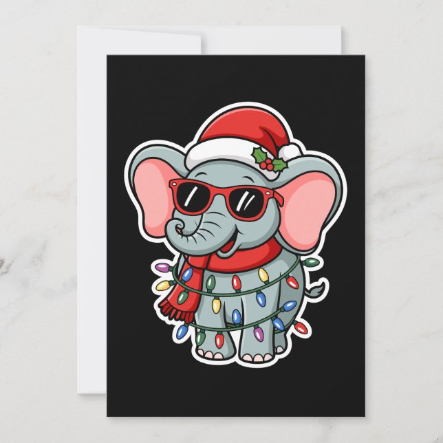 Invitation Christmas Elephant Santa Hat Sunglasses Lights (Devant)