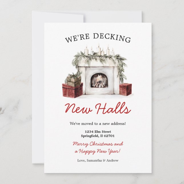 Invitation Christmas Fireplace Decking New Halls New Address (Devant)