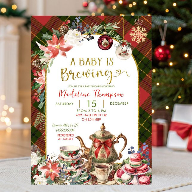 Invitation Christmas Floral Baby Brew Tea Party Baby Shower (Créateur téléchargé)